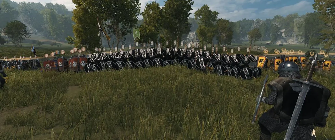 Long shieldwall across a meadow