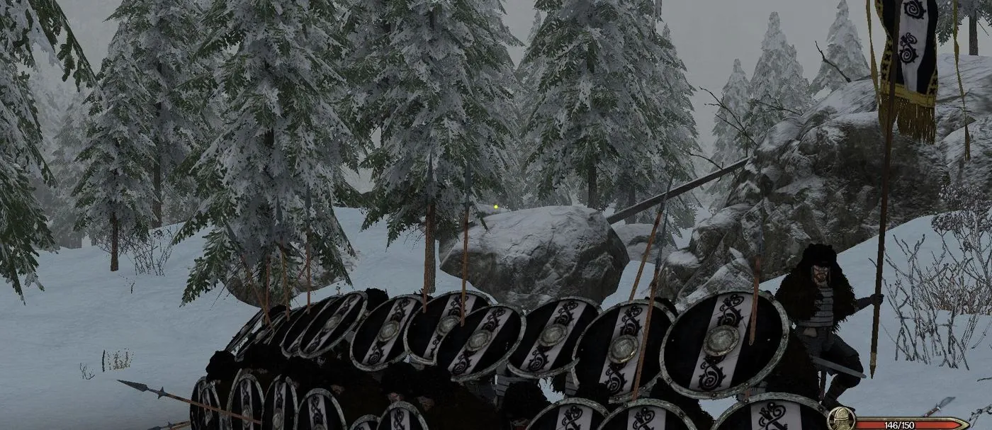 Shieldwall in a snowy forest
